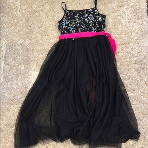 Black Sequin Kids Dress with Pink Sash